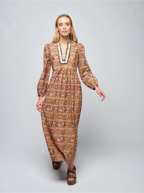 ALEX OF BOHEMIA WINIFRED PASHA PAISLEY DRESS IN RED PASHA SZ M